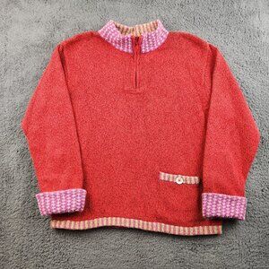 Orvis Sweater Women's Medium Henley 1/4 Zip Roll Sleeve Heathered Red Pullover